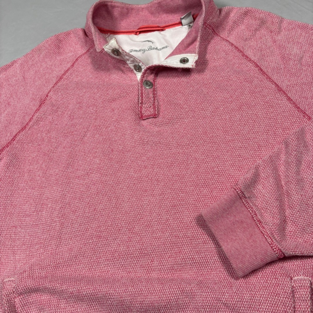 Tommy Bahama Sweatshirt Mens XXL Pink Waffle Knit Snap Mock Neck‎ ST225036